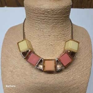Fruity Acrylic Cube & Metal Triangle Statement Necklace